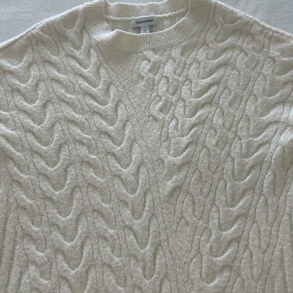 Nordstrom Wool Dress Stretch Cable Knit Sweater Midi Ivory Minimalist Size Large - Picture 5 of 10
